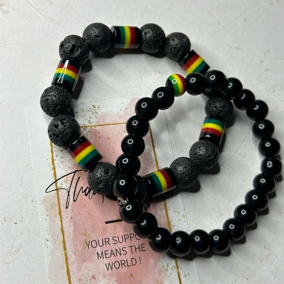 Black Onyx & Lava Rasta Bracelets - Picture 2 of 3